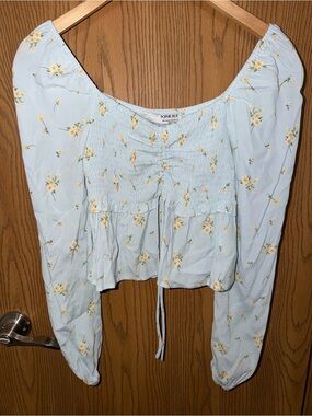 Sophie Rue Light Blue Floral Smocked Peasant Top Size XS
